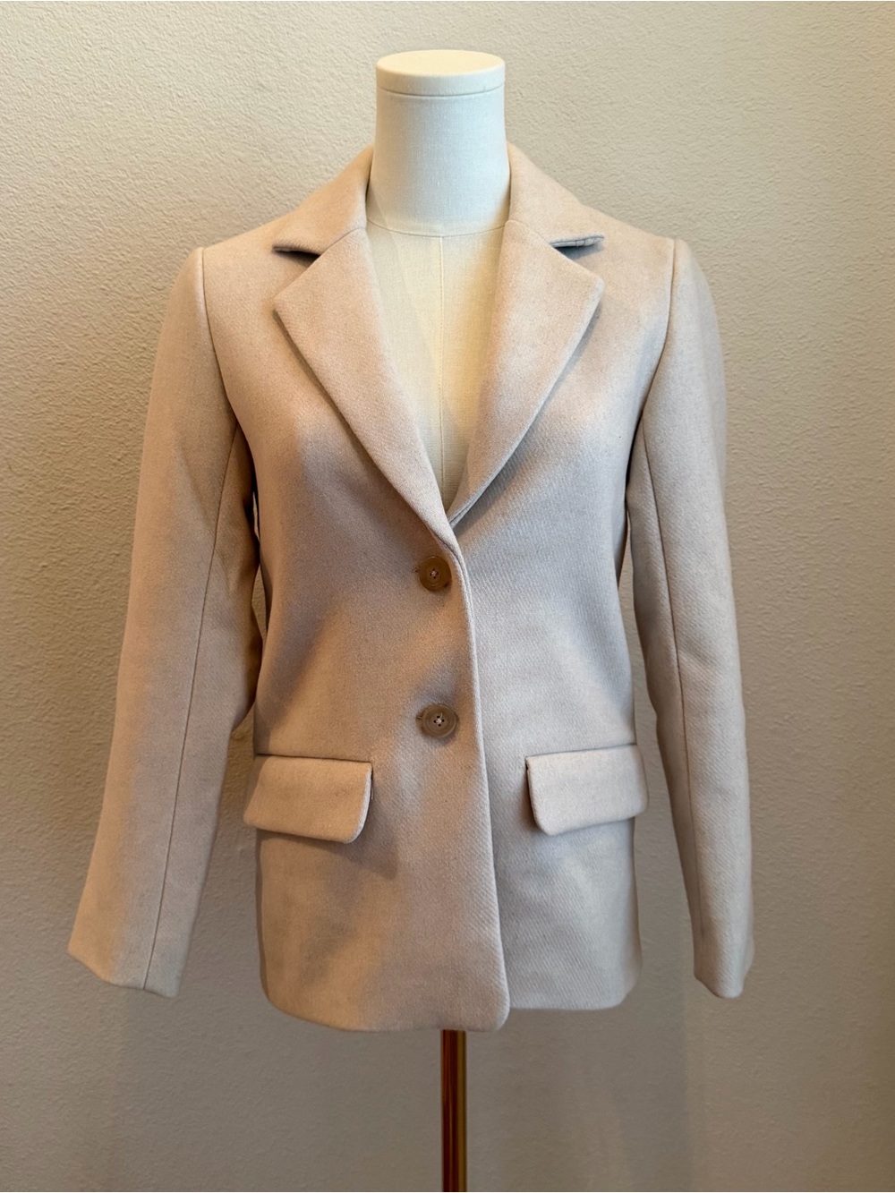 Abercrombie & Fitch Cream Heavyweight Wool-Blend Blazer Coat